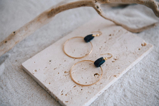 Black Leather Gold Hoops