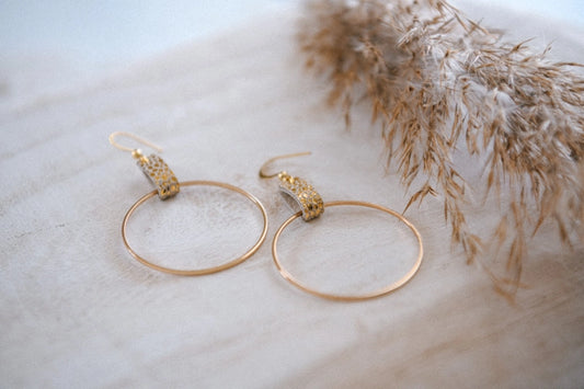 Gold Bubble Leather Hoops