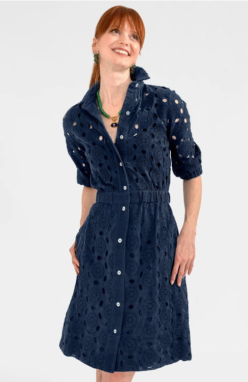 Navy Eyelet Dress