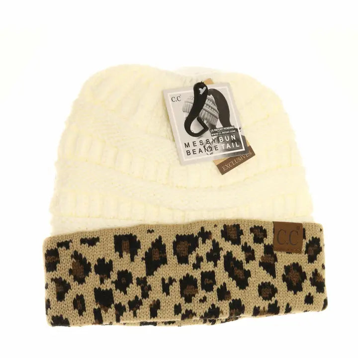 Leopard Messy Bun Hat