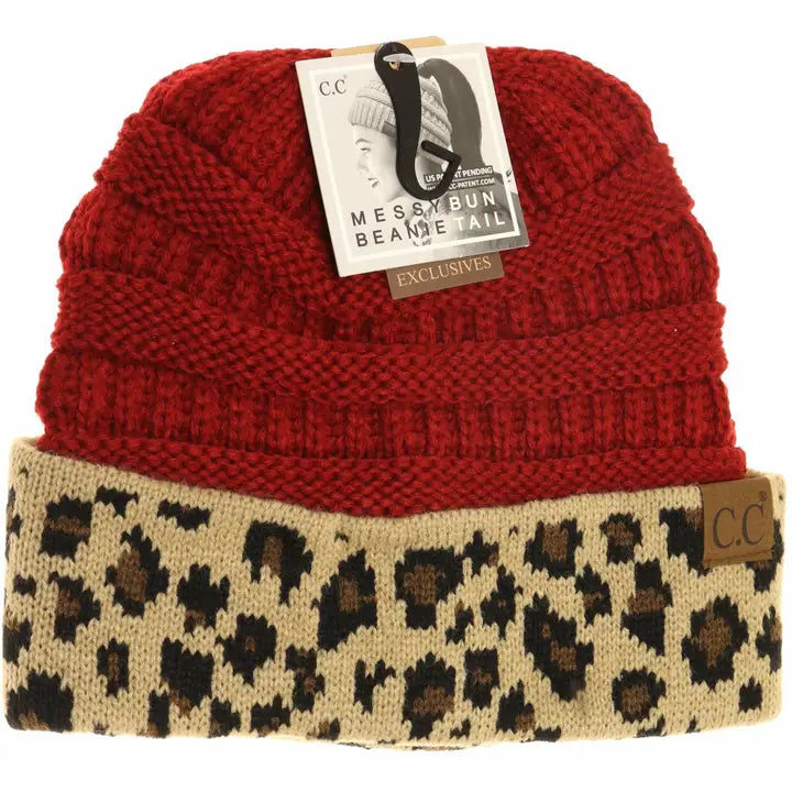 Leopard Messy Bun Hat