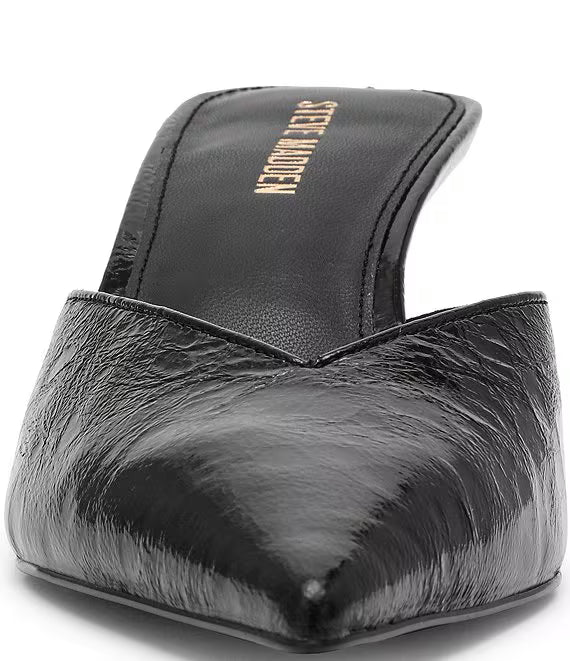 Crinkle Leather Kitten Mule